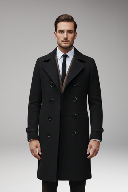 Men's Notch Lapel Long Coat Button Front