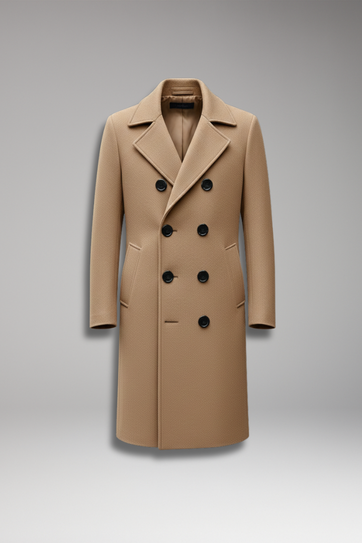 Men's Notch Lapel Long Coat Button Front - VibreMode