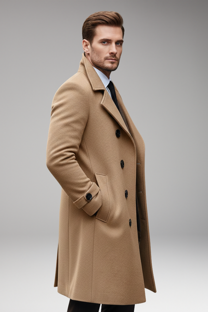 Men's Notch Lapel Long Coat Button Front
