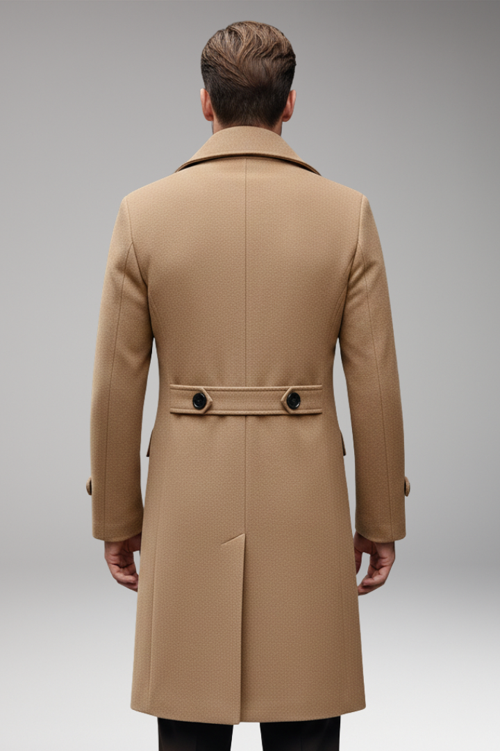 Men's Notch Lapel Long Coat Button Front