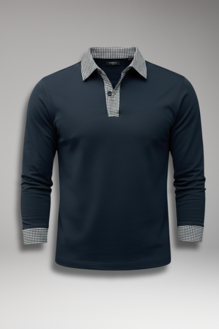 Men's Polo Shirt Plaid Long Sleeve Button Collar - VibreMode