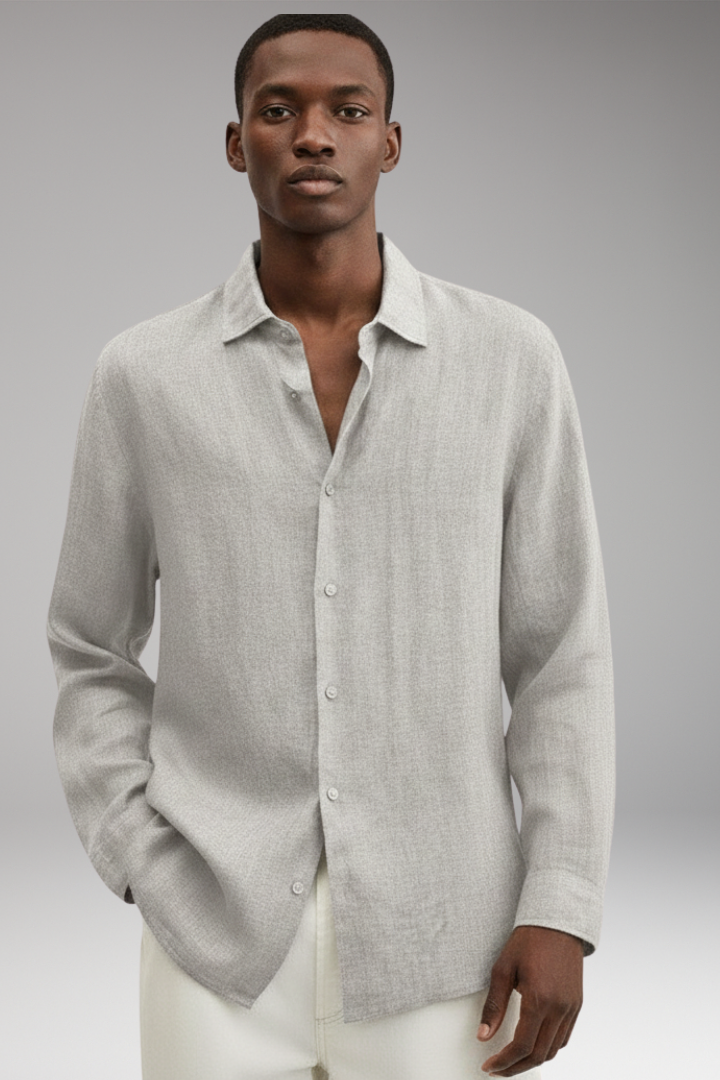 Men's Long Sleeve Dress Shirt Lapel Collar Button Front