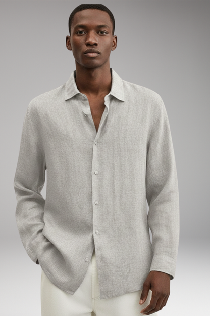 Men's Long Sleeve Dress Shirt Lapel Collar Button Front
