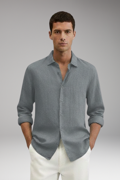 Men's Long Sleeve Dress Shirt Lapel Collar Button Front