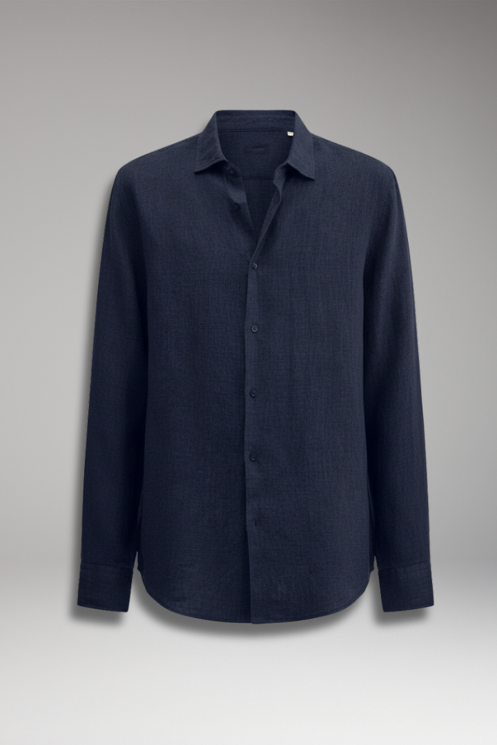 Men's Long Sleeve Dress Shirt Lapel Collar Button Front - VibreMode