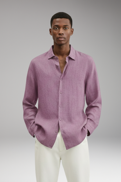 Men's Long Sleeve Dress Shirt Lapel Collar Button Front