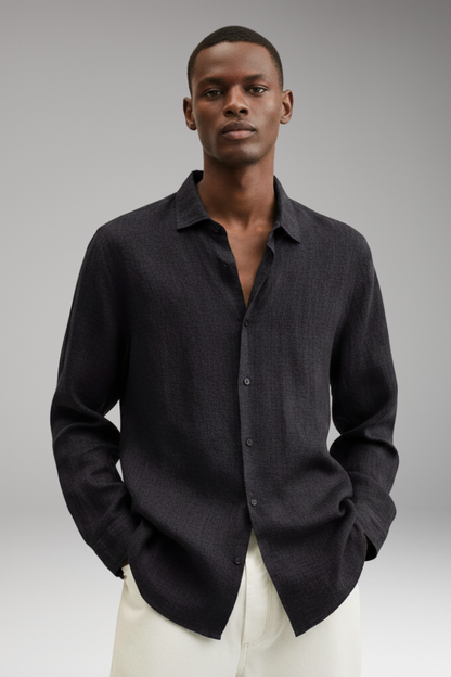 Men's Long Sleeve Dress Shirt Lapel Collar Button Front
