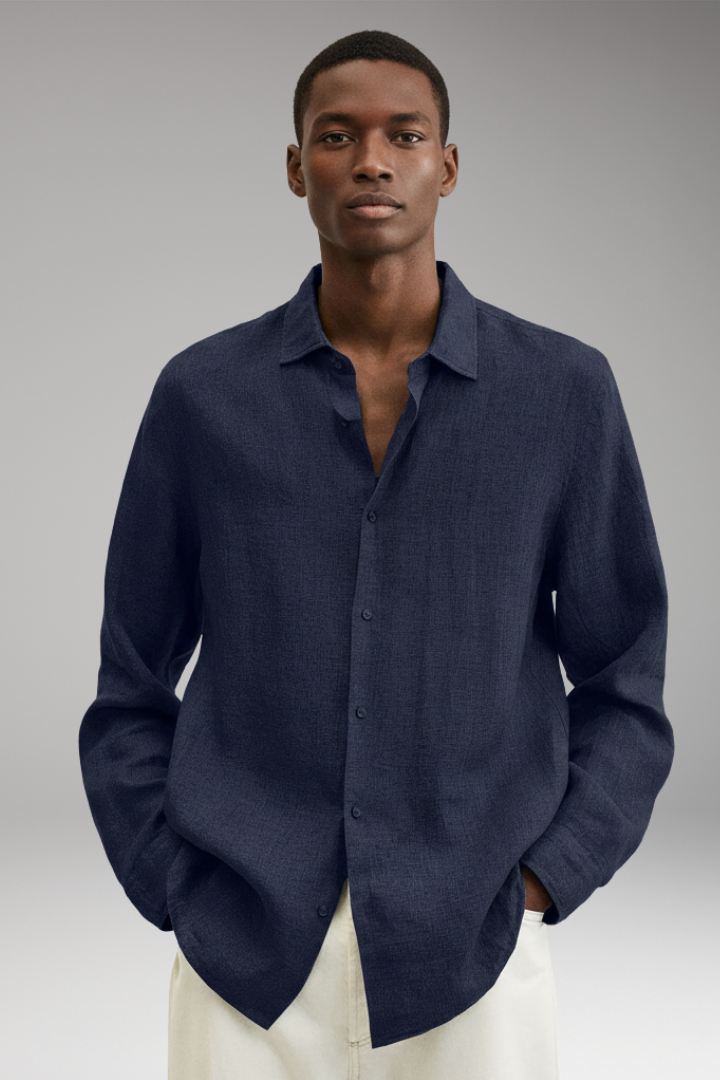 Men's Long Sleeve Dress Shirt Lapel Collar Button Front