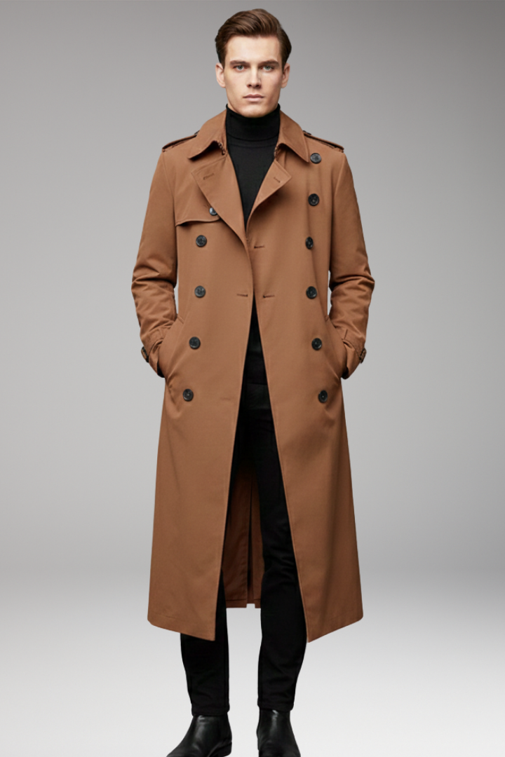 Men's Trench Coat Belted Button Front Design