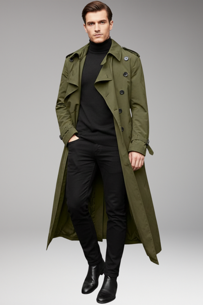 Men's Trench Coat Belted Button Front Design