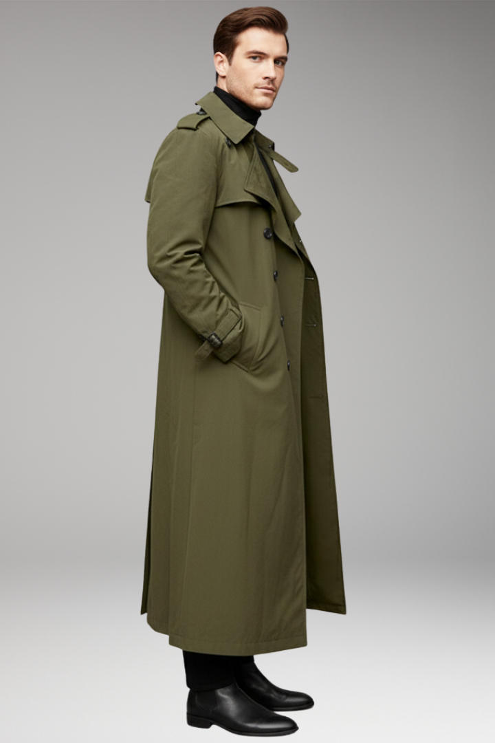 Men's Trench Coat Belted Button Front Design