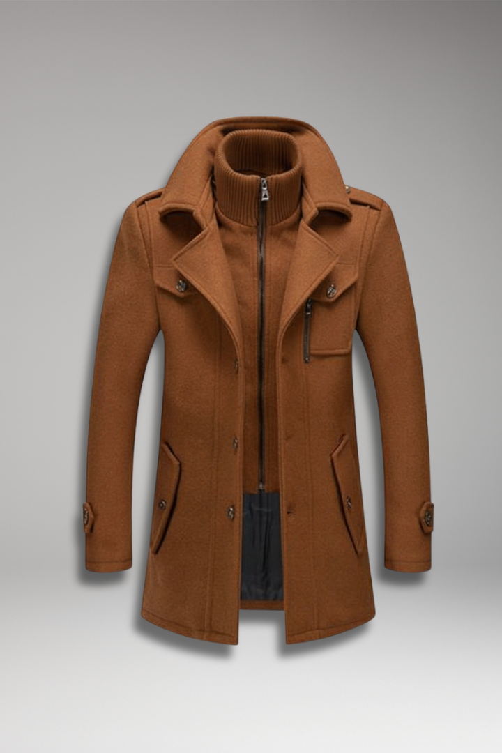 Men's Double Collar Overcoat Lined Interior - VibreMode