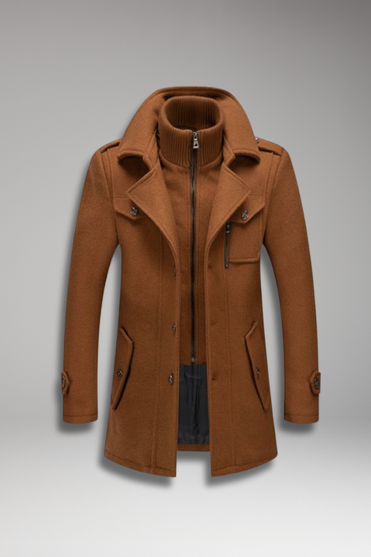 Men's Double Collar Overcoat Lined Interior - VibreMode