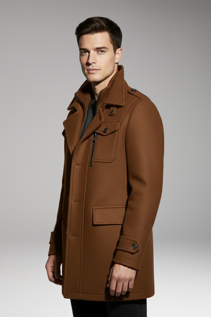 Men's Double Collar Overcoat Lined Interior