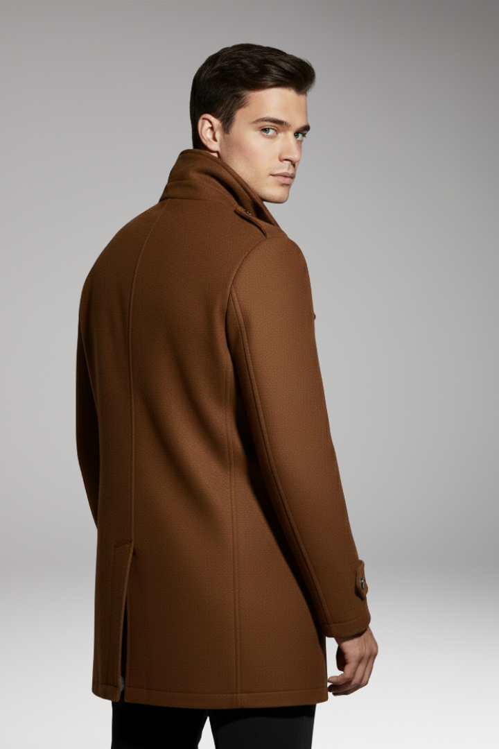 Men's Double Collar Overcoat Lined Interior