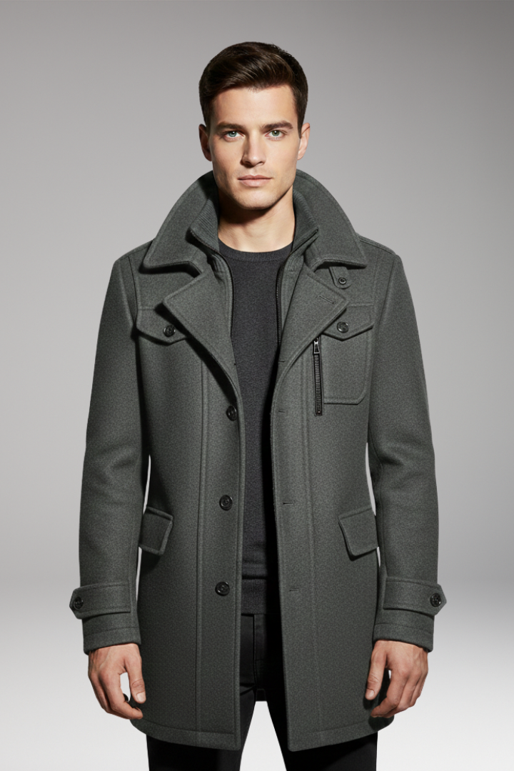 Men's Double Collar Overcoat Lined Interior