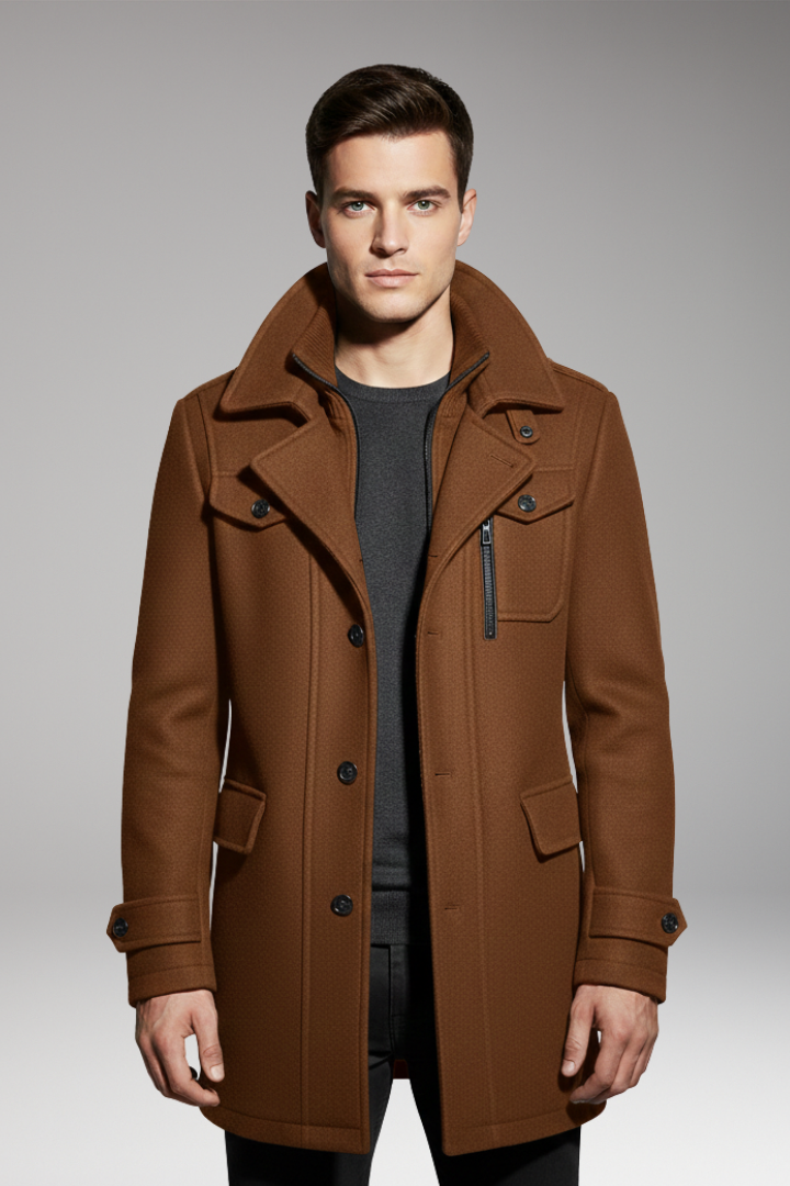 Men's Double Collar Overcoat Lined Interior