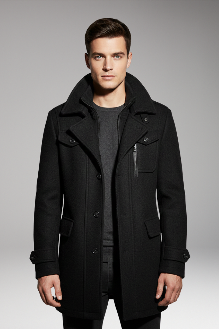 Men's Double Collar Overcoat Lined Interior