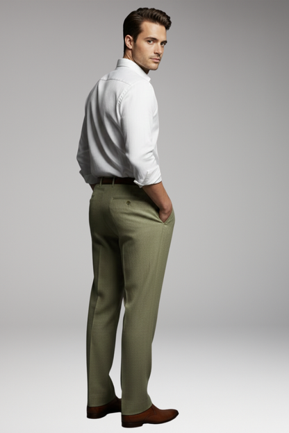Men's Pleated Elastic Waist Pants Button Fly
