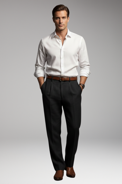 Men's Pleated Elastic Waist Pants Button Fly