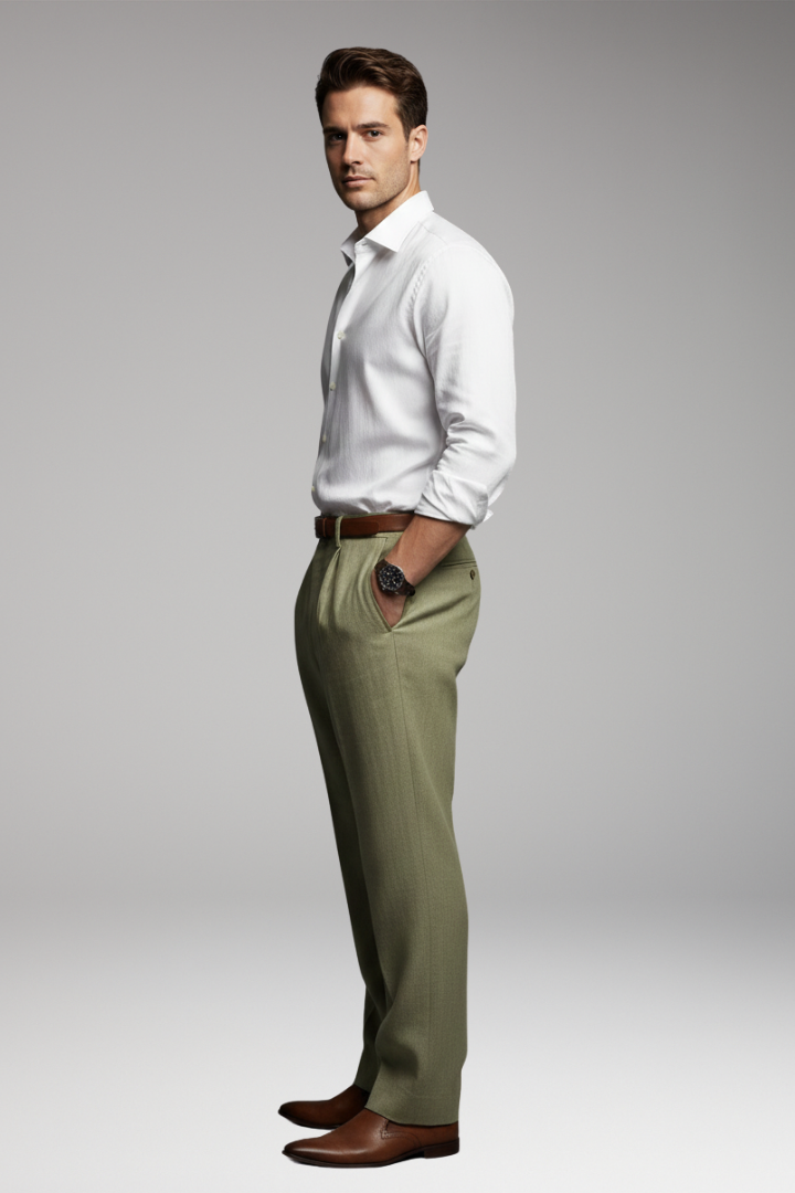 Men's Pleated Elastic Waist Pants Button Fly