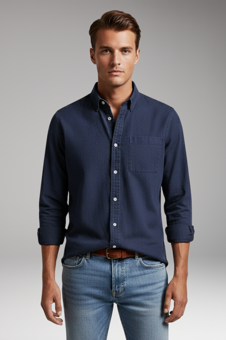 Men's Notched Collar Button Front Shirt
