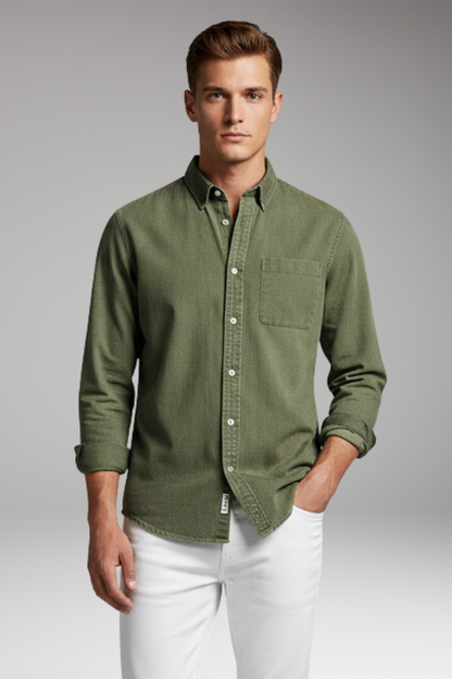 Men's Notched Collar Button Front Shirt