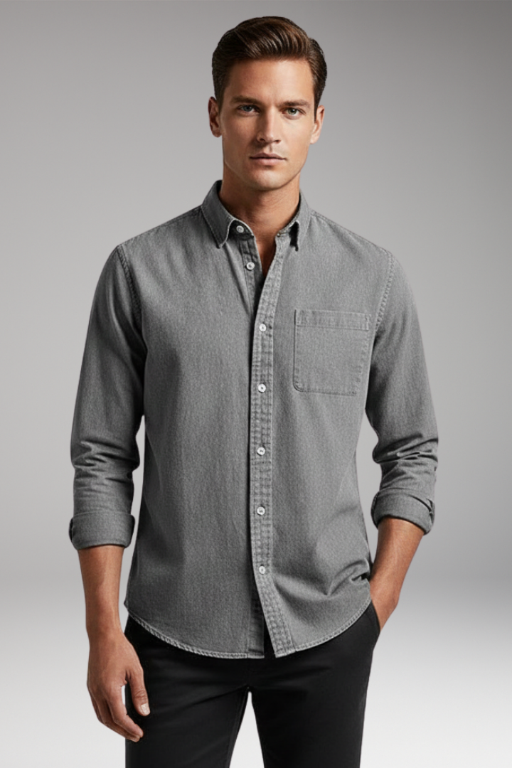 Men's Notched Collar Button Front Shirt