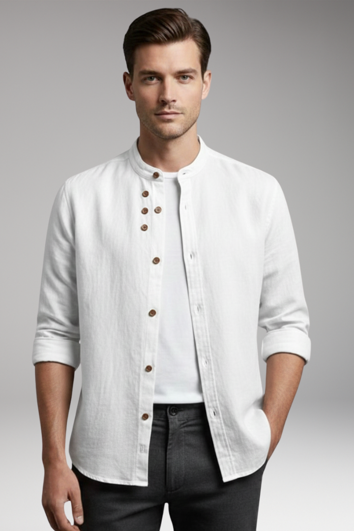 Men's Stand Collar Button Front Shirt