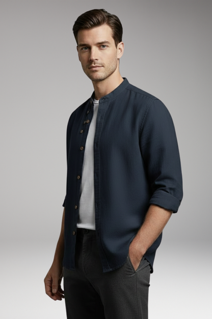 Men's Stand Collar Button Front Shirt