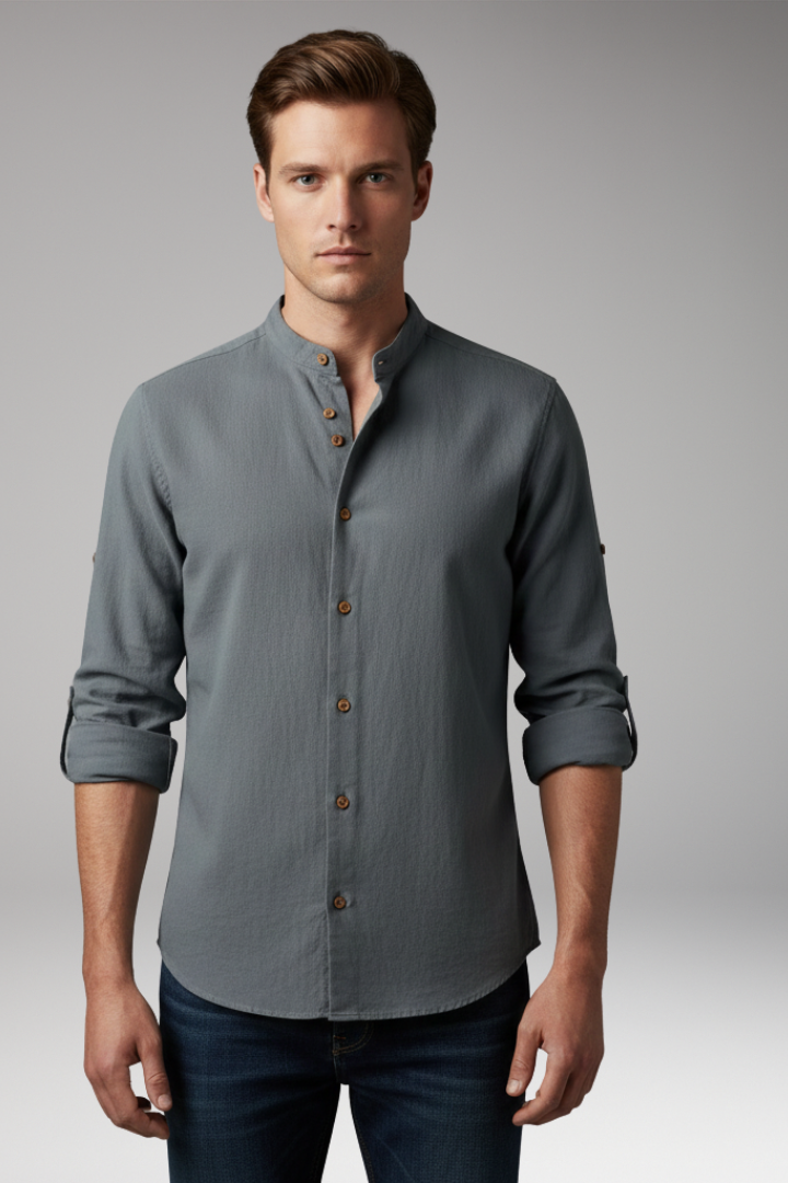 Men's Stand Collar Button Front Shirt