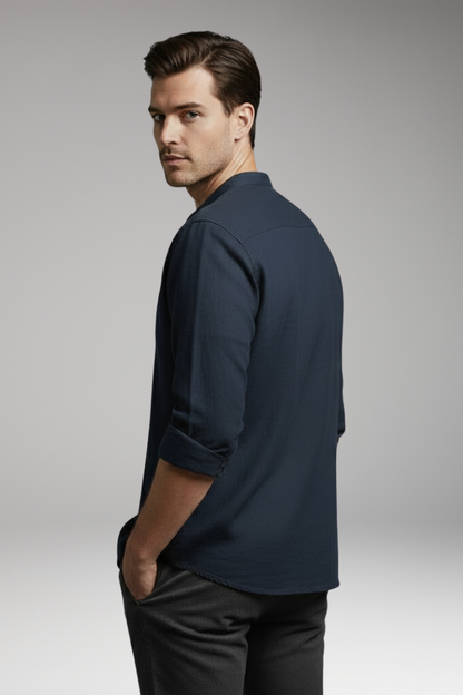 Men's Stand Collar Button Front Shirt