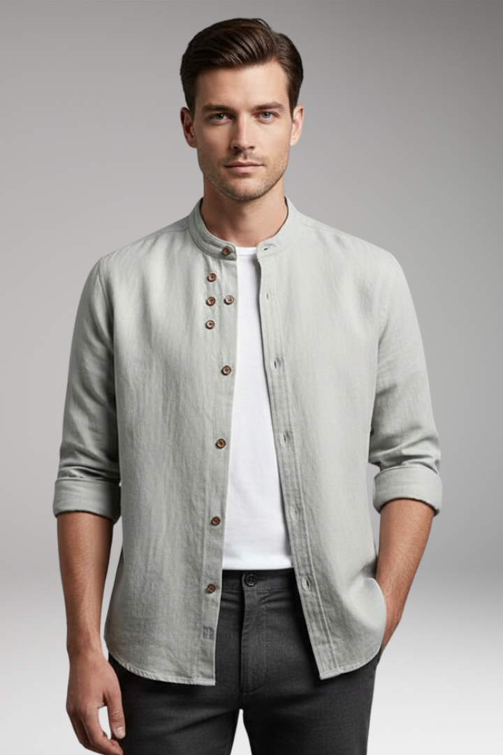 Men's Stand Collar Button Front Shirt