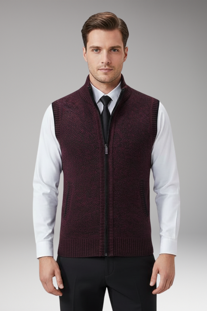 Men's Knitted Vest Sleeveless Plain Stand Collar