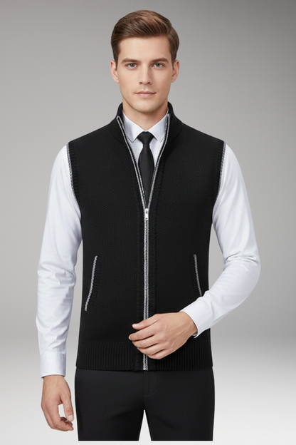 Men's Knitted Vest Sleeveless Plain Stand Collar