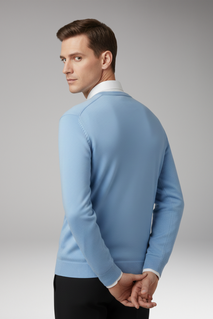 Men's Crew Neck Sweater Ribbed Hem