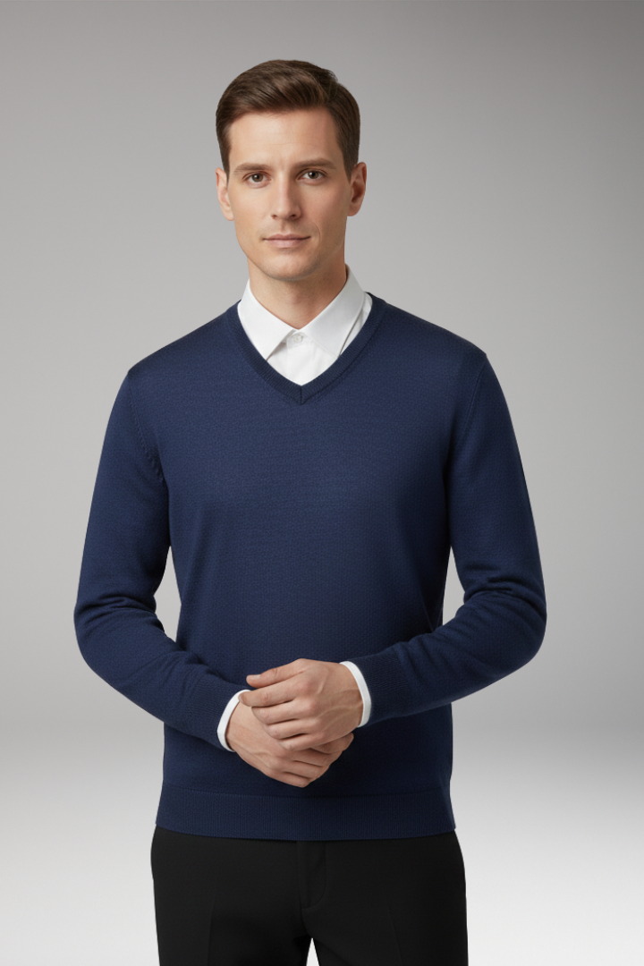 Men's Crew Neck Sweater Ribbed Hem
