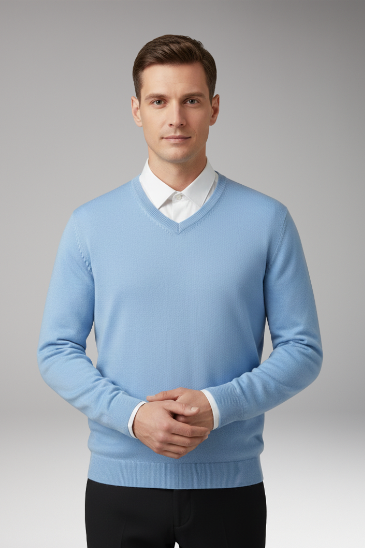 Men's Crew Neck Sweater Ribbed Hem