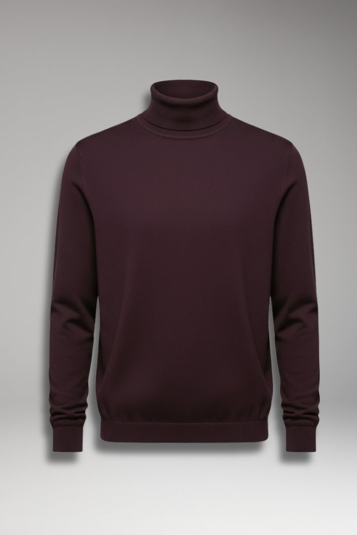 Men's Turtleneck Sweater Ribbed Cuffs Straight Hem - VibreMode