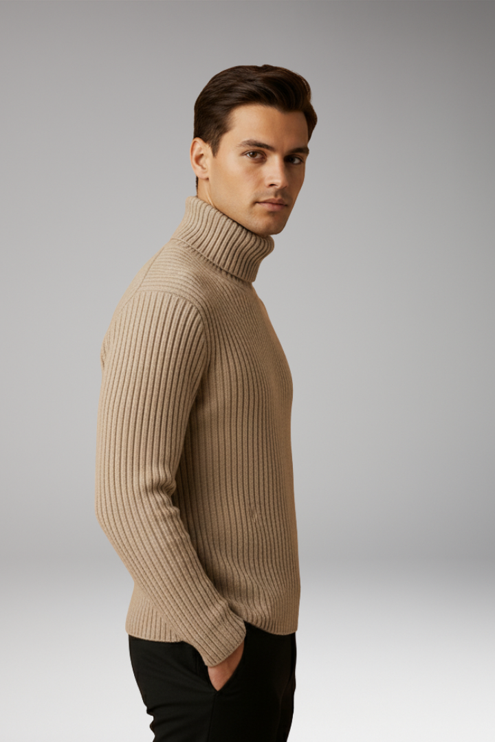 Men's Turtleneck Sweater Ribbed Knit