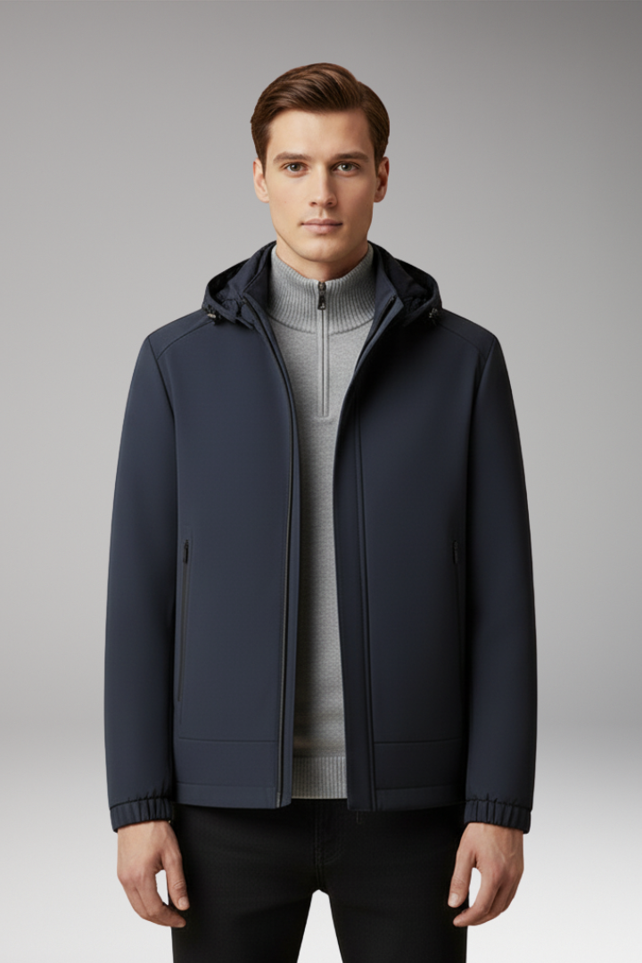 Men's Windproof Jacket Hooded Zippered Pockets