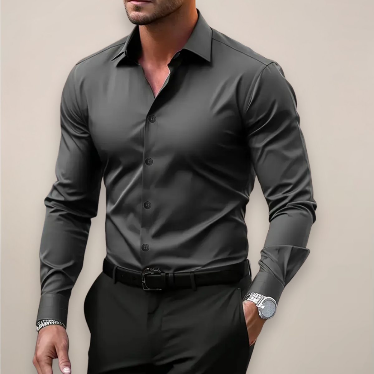 Stylish Men's Slim Fit Spring Dress Shirt - VibreMode