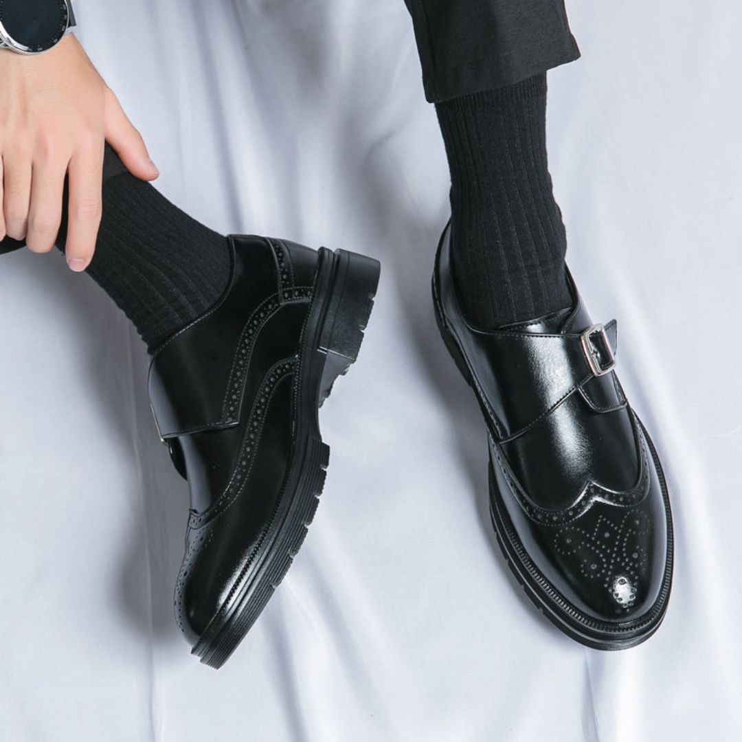 Men's Leather Monk Strap Dress Shoes Black