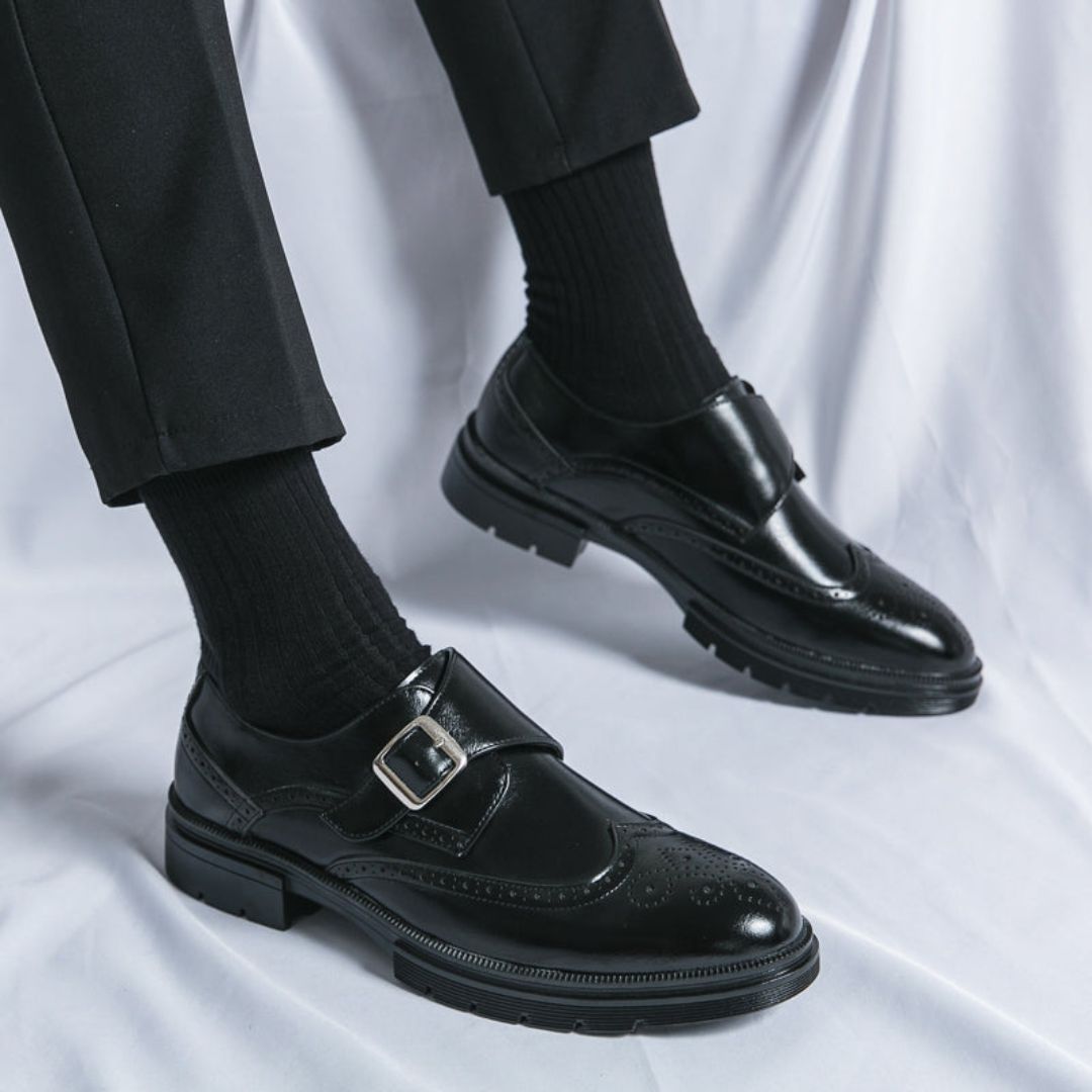 Men's Leather Monk Strap Dress Shoes Black