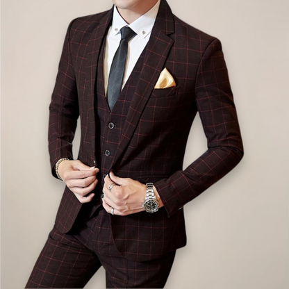 Classic Men's Spring 3 Piece Plaid Suit