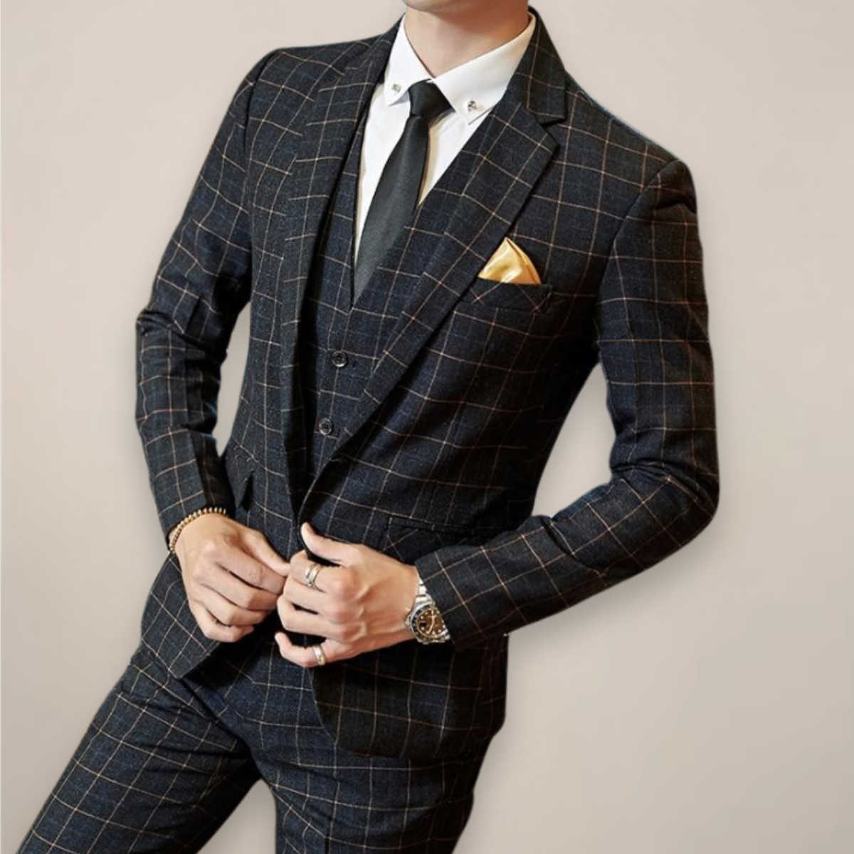 Classic Men's Spring 3 Piece Plaid Suit