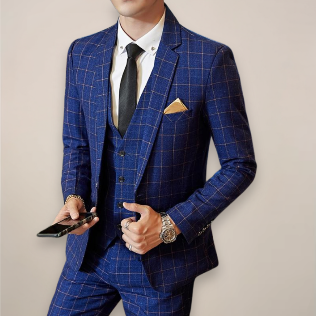 Classic Men's Spring 3 Piece Plaid Suit - VibreMode