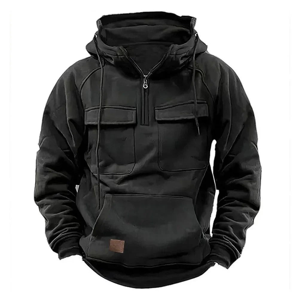 Men's Zipper Hoodie Chest Pocket Cotton