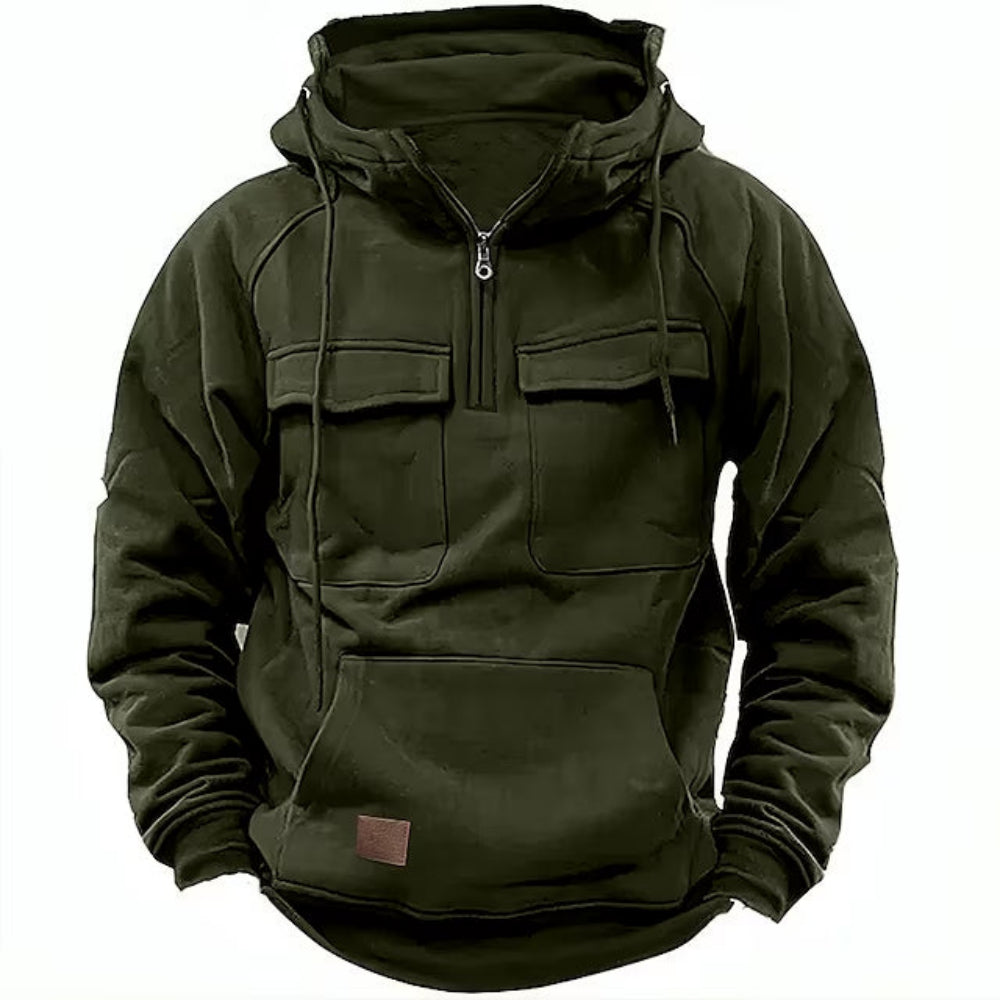 Men's Zipper Hoodie Chest Pocket Cotton