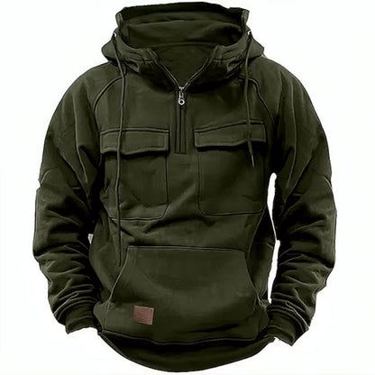 Men's Zipper Hoodie Chest Pocket Cotton